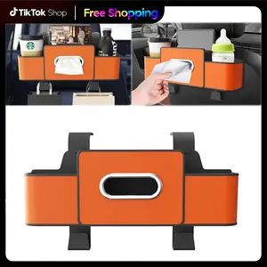 Multifunctional Car Back Seat Storage Organizer-Car Seat Back Storage Box with 2 Cup Holders, Tissue Box, Hooks &Phone/Key/Ticket Holder-Universal Car Interior Accessoriesfor Stowing & Tidying