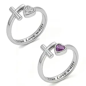 Adjustable Cross Ring for Women Jewelry Gift for Her Christian Faith Hope Love Birthstone Ring in Gift Box