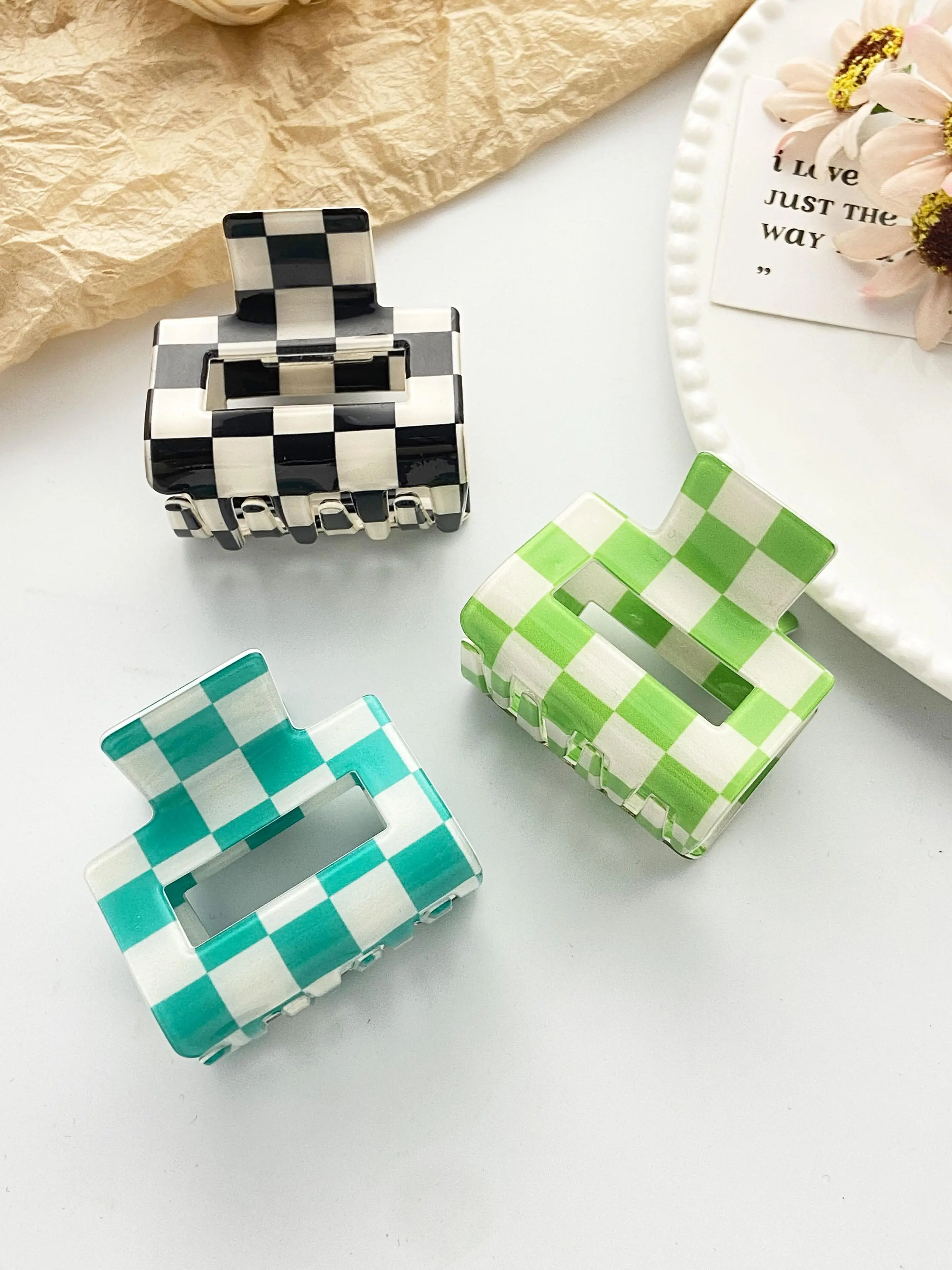 Minimalist Plaid Pattern Mini Hair Claws, Casual Versatile Hair Accessories for Women, Suitable for Thick Hair, Hair Clips, Hair Claws Set, Hairclips