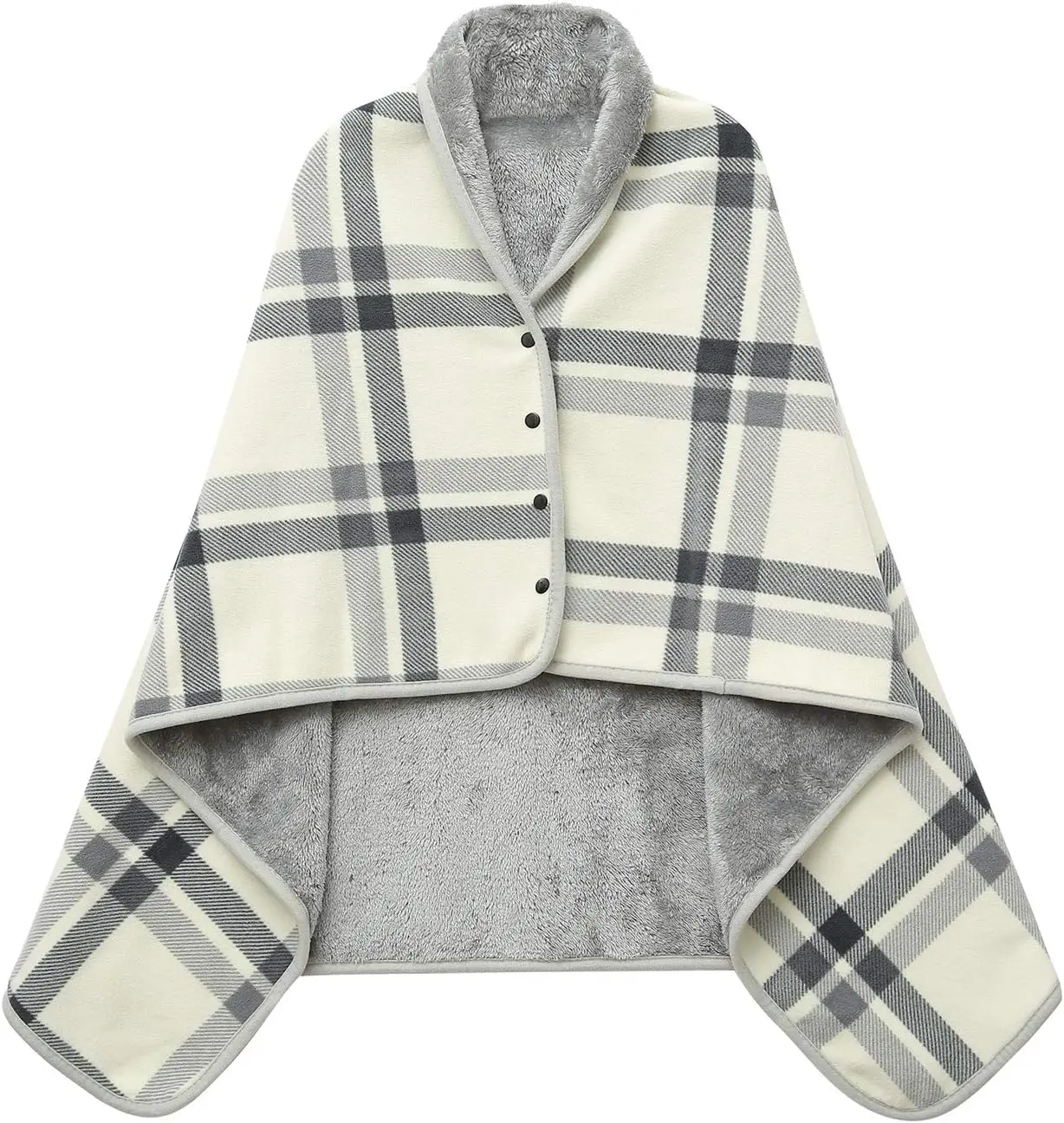 Synthetic Fleece 1-Piece Wearable Blanket Poncho Throw - 55x39 in, Adjustable Buttons, Cozy Warmth, Sleeveless Cape Wrap for Women