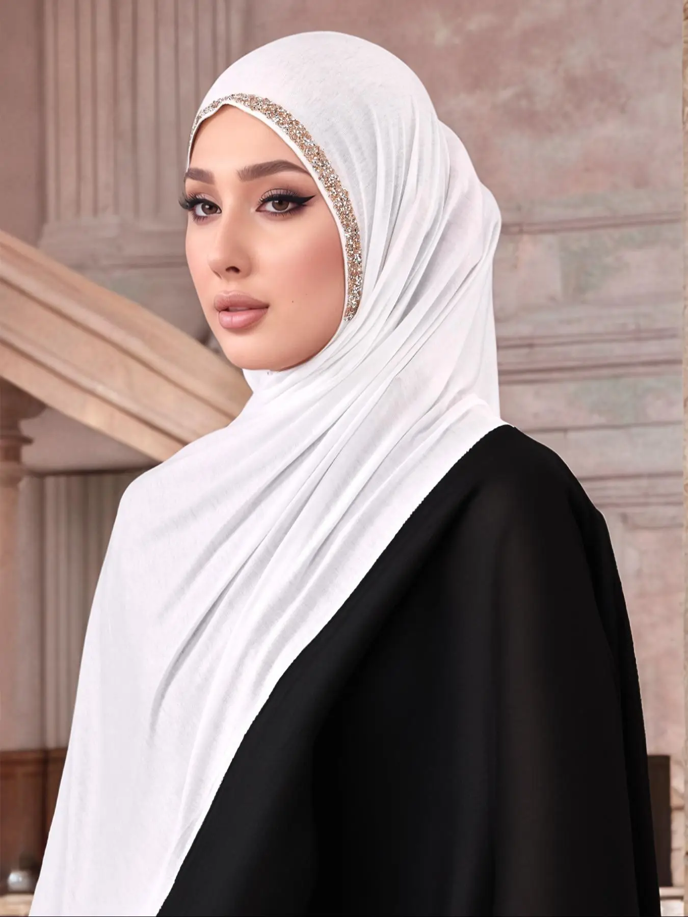 Women's Solid Color Rhinestone Decor Khimar, Fashionable Breathable Comfortable Hijab for Daily Wear, Women's Islamic Clothing for All Seasons