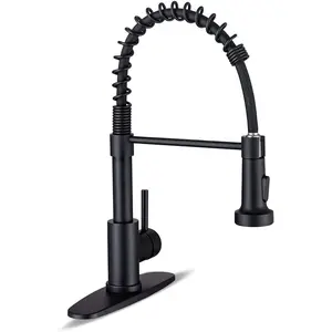 WEWE Kitchen Faucets with Pull down Sprayer Commercial Industrial Stainless Steel Single Handle Single Hole Spring Farmhouse RV Sink Faucet, Matte Black Aonecer