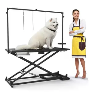 GARVEE 50' Professional Electric Dog Grooming Table Heavy Duty, Height Adjustable Pet Grooming Table with Leveling Wheels, Dog Grooming Arm, Non-Slip Tabletop and Tool Organizer Dog Grooming Station (Black)
