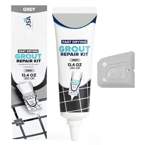 Tile Grout Repair Kit - Gray Premixed  Sanded Grout, Water-Resistant Grout Filler for Bathroom&Shower, Kitchen Floor,  Drying, with Applicator, 13.4 oz (380g)