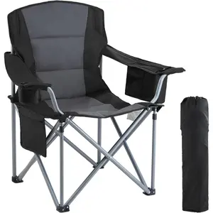 Oversized Camping Folding Chair, Portable Heavy Duty Outdoor Quad Lumbar Back Padded with Side Pockets, Cup Holder and Cooler Bag for Beach, Lawn, Picnic, Fishing, Backpacking,