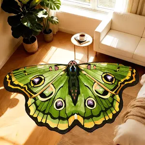 Vintage Butterfly Print Rug, Irregular Color Block Design, Foldable Plush Carpet, Easy Care, Living Room Bedroom Decor