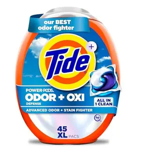 Tide Odor Defense + Oxi Laundry Detergent Pacs, Original Scent, 45 Count, Advanced Odor + Stain Fighter