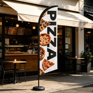 6.5 Ft Feather Flag for Pizza Shop, Waterproof Polyester Banner, Wind-Resistant Outdoor Sign, Easy Installation, Perfect for Events
