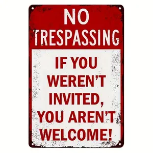Funny No Trespassing Sign - Vintage Metal Wall Decor with Red Border - Waterproof Garage, for Man Cave, Farmhouse Decoration - Rustic Home Office, Bar Decor - No Electricity Needed, Easy Hang Installation - Unique Gift for Men, Housewarming