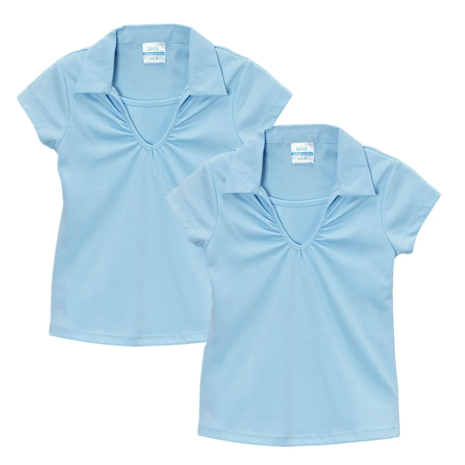 Girl's Uniform V-Neck Collar Blouse Sky Blue 2Pack  5-18 GSU03