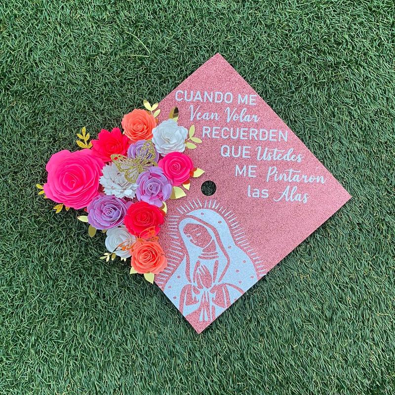 Graduation Cap toppers, glitter base, paper flower