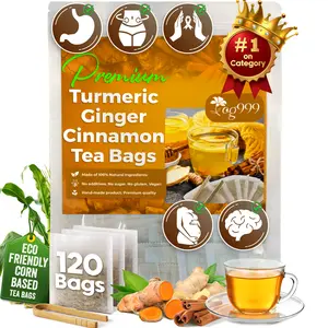 Premium Turmeric Ginger Cinnamon Tea. Upgraded Version. Improve Digestion, Support Brain, Weight, Skin and Sleep. Eco-Conscious Tea Bags. No Sugar, No Caffeine, No Gluten, Vegan.