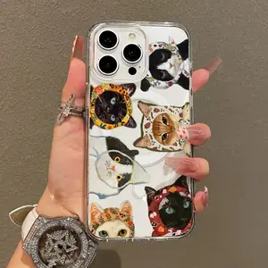 Soft Girl Magnetic Case for iPhone11/12/13/14/15/16/17/promax, Floral Cat Collage Lightweight, Drop-Proof, MagSafe Compatible |   Perfect for Teen Girls iPhone Case
