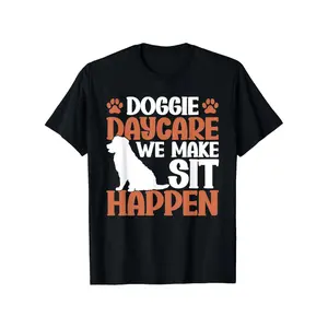 Men's Funny Dog Daycare T-Shirt - "Doggie Daycare We Make Sit Happen" Saying with Paw Print & Dog Graphic - Lightweight 180gsm Cotton Retro Pet Trainer Tee for Dog Trainers, Dog Walkers, Pet Sitters - All-Season Casual & Outdoor Wear, Machine Washable Com