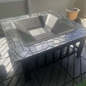 Segawe 32" Outdoor Fire Pit Square Metal Firepit Patio Garden Stove Wood Burning