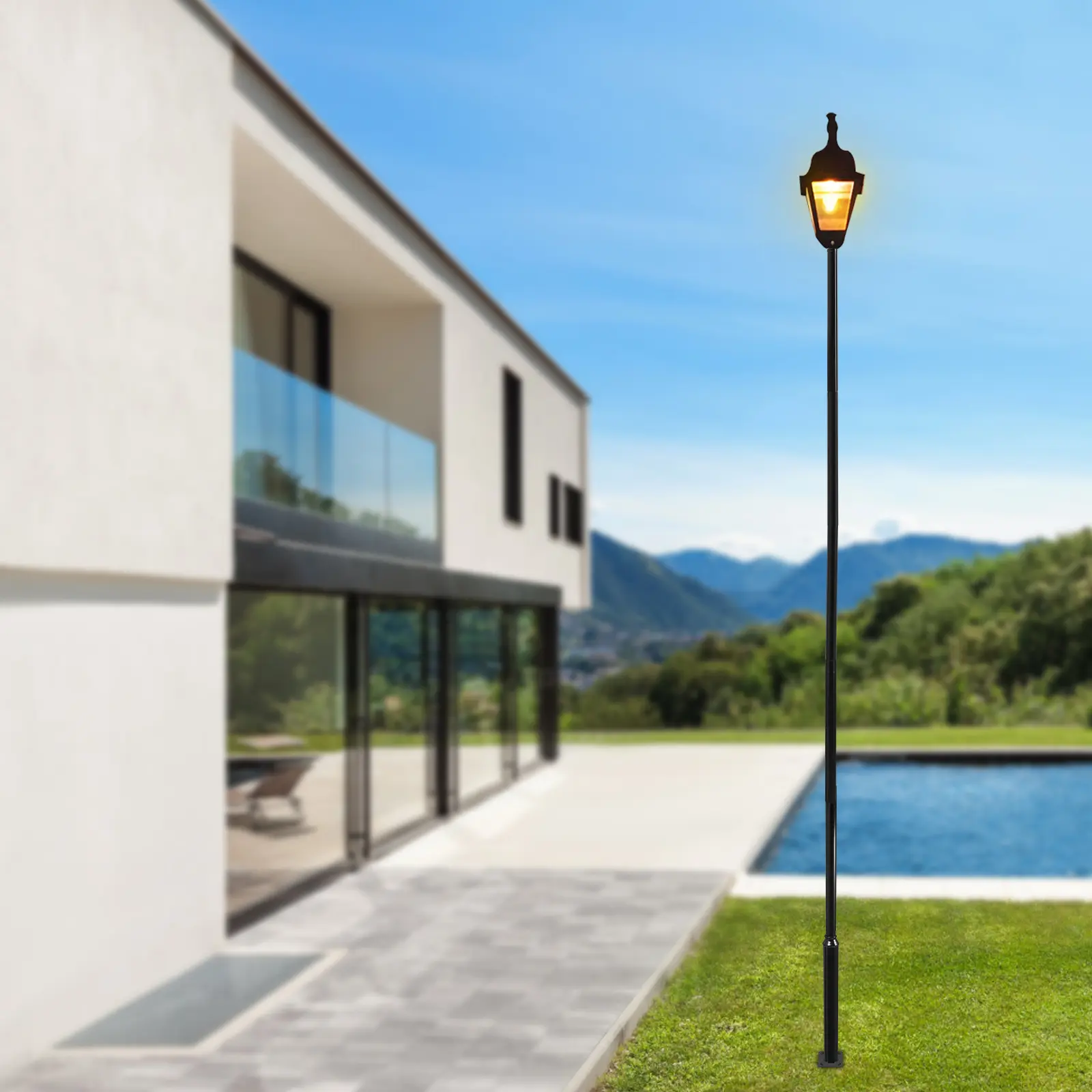 Black Iron Street Light Pole 6m 19 69ft Height Outdoor Floor Mount Lamp Post with Foundation Frame for Parking Lots Yards Roads 100kg Load Capacity