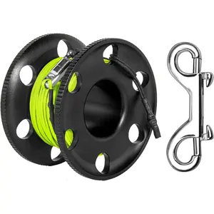100FT Scuba Diving Reel with Bolt Snap, Aluminum Alloy Finger Spool with Braided Nylon Line – Big Dive Reel for Scuba, Snorkeling, Spearfishing, Cave & Wreck Diving (Yellow Line Black Reel)