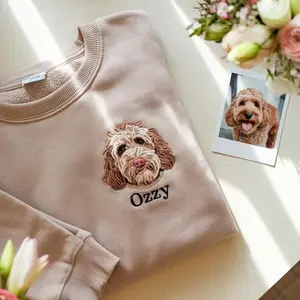 Custom Pet Portrait Embroidered Sweatshirt, Personalized Dog or Cat Sweater with Name, Pet Lover Gift, Memorial Embroidery Pullover