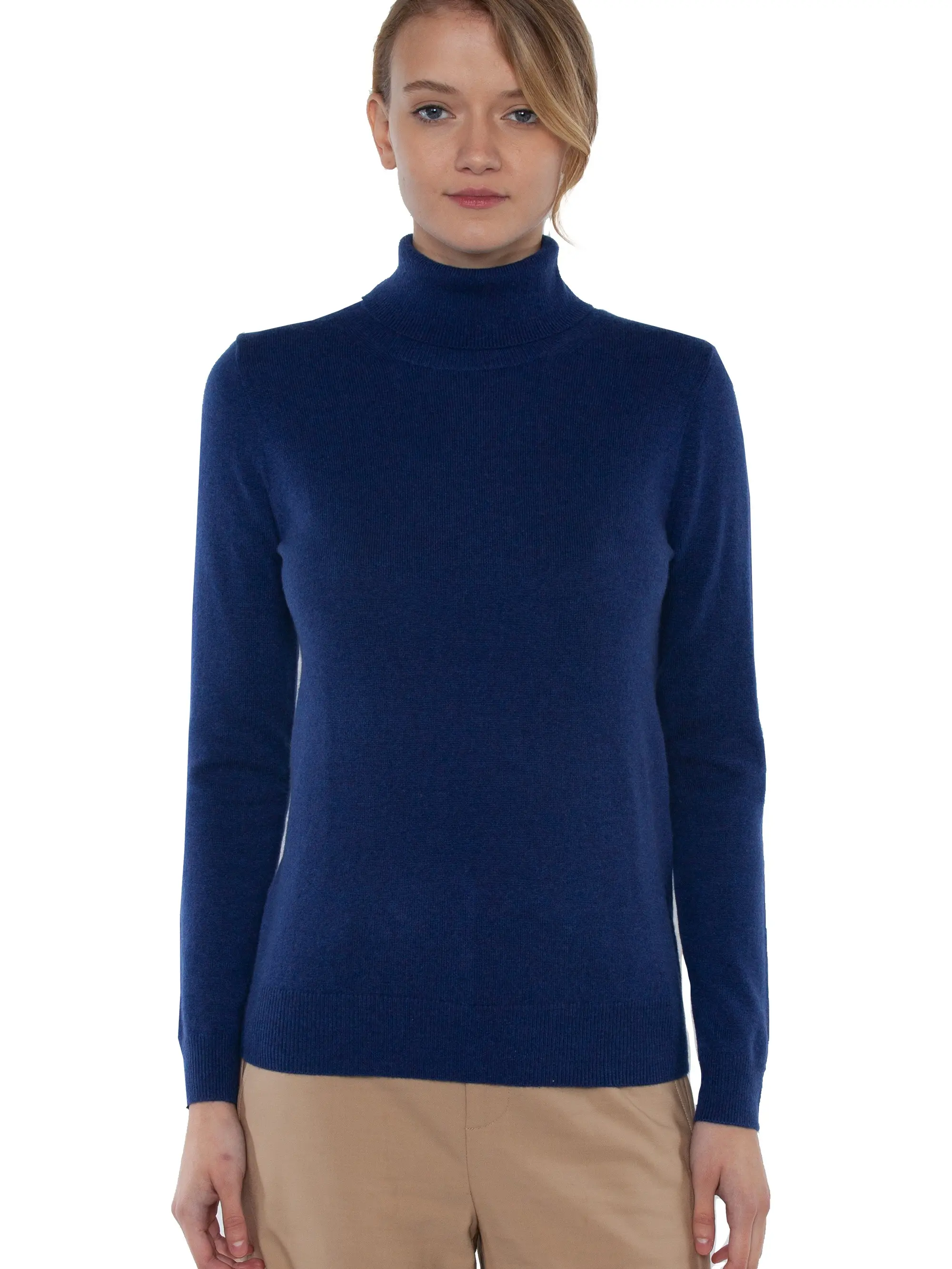 JENNIE LIU Women's 100% Pure Cashmere Long Sleeve Pullover Turtleneck Sweater
