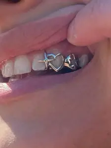 Hip Hop Star Tooth Caps, Temu Hollow Out Polished Electroplated Gold Teeth Christmas Unique Tooth Decorations