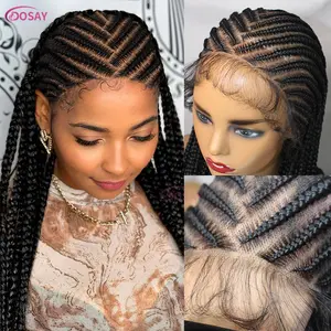 36 Inch Pre Cut Lace Braided Wigs Glueless Butterfly Box Synthetic Full Lace Wig knotless Braid Wig Handmade Lightweight & Breathable with Baby Hair