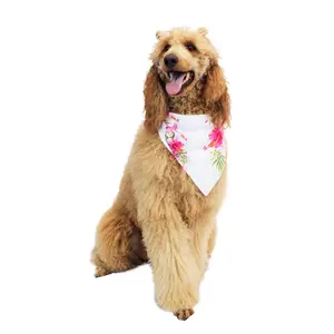 Pet Bandana in Pink Hibiscus Vine White
