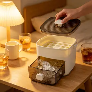 48-Cube Double-Deck Silicone Ice Maker Trays with Easy-Press Lid, Durable Plastic Portable Kitchen Countertop Gadget for DIY Frozen Food, Summer Beverages