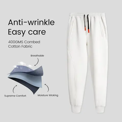 Fioboc Men's Fall Winter Slim-Fit Cut Cotton Jogger - Elastic Waist with Adjustable Drawstring, Multi-Functional Zippered Pockets, Low Iron, Gym-Couch Adaptable Joggers Sweatpants Running Fitness Pants