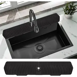 30 Inch Large Silicone Sink Splash Guard Faucet Handle Drip Catcher Tray for Kitchen Countertop Bathroom Farmhouse Black