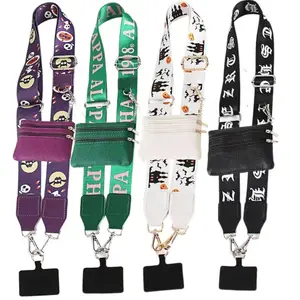 Halloween-themed cross-body phone strap with wallet, Wallet Phone Lanyard, bag strap, zippered pouch phone cross-body strap, adjustable phone strap, perfect for Halloween gifts or birthday presents.