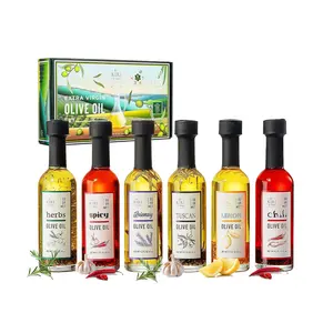 Kiri & Sons Olive Oil Gourmet Sampler Gift Set of 6 - Premium Extra-Virgin Blend Olive Oil Made In Spain, Natural Flavors Include Herbs, Chili, Spice, Rosemary, Tuscan & Lemon - Gifts for Her, Him