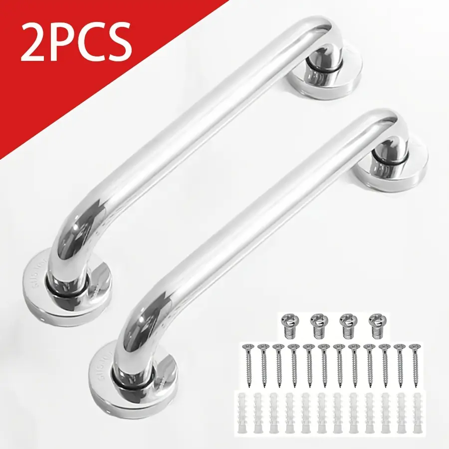 2-Pack Heavy-Duty Stainless Steel Wall-Mounted Handrail Supports, Anti-Slip Grip, Rustproof Motorhome RV Parts, Bathroom Safety Grab Bars for Elderly Fall Prevention (Toilet Use)