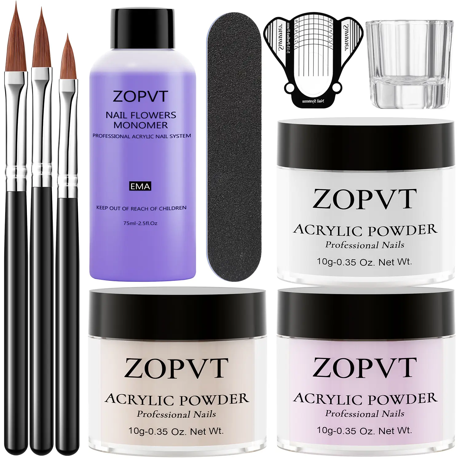Acrylic Powder Nail Kit Set, 3 Colors Combination Pack with Tools, Easy DIY Nail Art Manicure at Home, Professional Quality Nail Tech Supplies, Nail Products