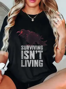100% Cotton Days Gone Surviving Isn't Living Crow Quote Big Chest Logo T-Shirt