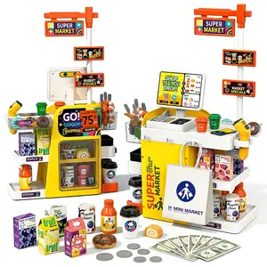 Supermarket Playset for Kids with Working Scanner Register Toy Pretend Play,Kid Grocery Store Playset 65 PCS Play Food Accessories,Christams Birthday Gift for 3 4 5 Kids Boys Girls