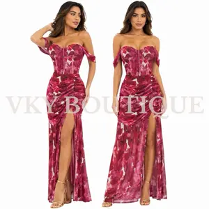 Sheer Mesh Floral Corset Maxi Dress GU