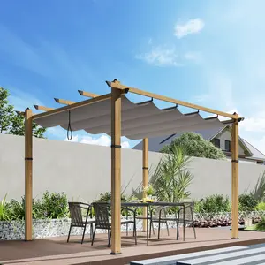 Outdoor Metal Pergola Gazebo with Retractable Canopy for Backyard, Deck, Patio, Porch – Adjustable Shade Sun Shelter, Heavy Duty Garden Arbor, Grape Vine Trellis