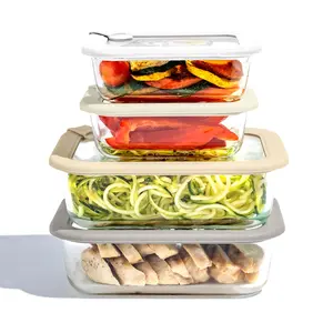 Bentgo Signature Glass Food Storage Set (8-pcs) - Reusable Meal Prep Containers with Lids, Airtight, Microwave and Freezer Safe Kitchen Transparent