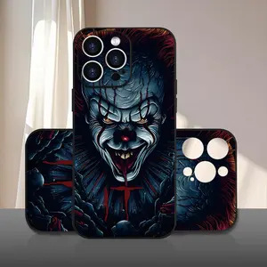 Horror Clown Pattern Phone Case Black Matte Texture Compatible with iPhone 16, 15, 14, 13, 12, 11, XS Max, SE, Pro Plus Series Full Protection Durable Case, T103