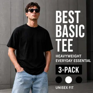 Unisex 3-Pack Heavyweight Cotton Tee – 180gsm Soft Breathable Crew Neck Basic Shirts, Everyday Streetwear Essential, Fade Resistant