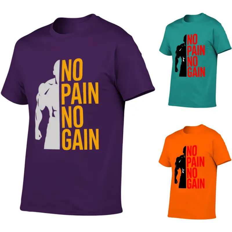 Men's Graphic T-Shirt - NO PAIN NO GAIN Print,Trendy Soft Short Sleeve Crew Neck Y2k Graphic Tee for Casual Streetwear,Gym,Workout | Holiday Gift for Dad,Husband,Boyfriend (Father's Day,Christmas,Birthday),Plus Size T-Shirts,Men Colthing