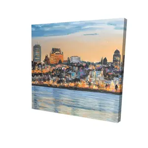 Begin Home Decor 2080-0808-CI255 8 x 8 in. Quebec City Skyline Canvas - Contemporary Blue Bedroom Decor