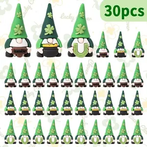 Saint Patrick's Day Irish Four-Leaf Clover Gnome Figurines, Standing Leaf Dwarf Dolls, Lucky Clover Theme Decor for Home Table Fireplace Party