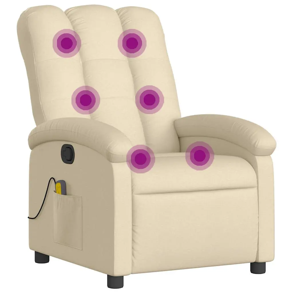 vidaXL Massage Recliner Chair, Adjustable Reclining Armchair for Elderly, Wingback Recliner for Home Theater Cinema, Modern Style, Cream Fabric 371748