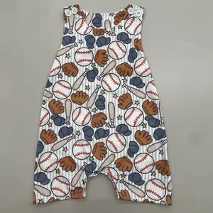 Boy Baseball Romper Button Baby Summer Romper Sports Clothing