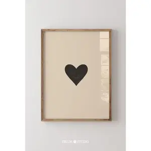 Minimalist Heart Beige and Black Wall Art, Modern Neutral Printable Poster, Beige Aesthetic Room Decor, Digital Download Art Print, Simple Minimal Wall Art Gift