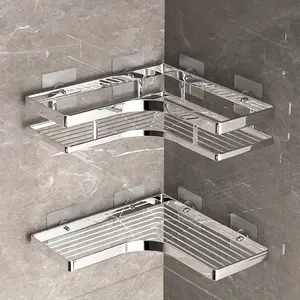 Wall Mounted Bathroom Shelf Organizer with Thickened Iron Triangle Frame, Kitchen Corner Shelf Silver