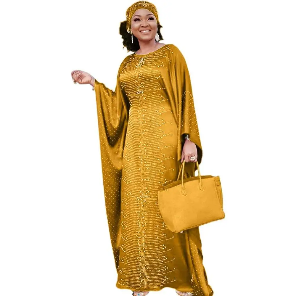 HD African Dresses for Women Fashion Beading Rhinestone Kaftan Dress