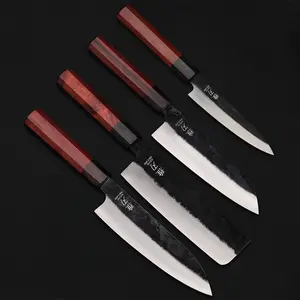 Signature Chef Set – 4-Piece VG-10 Red Ebony Series (Gyuto, Nakiri, Petty, Santoku)