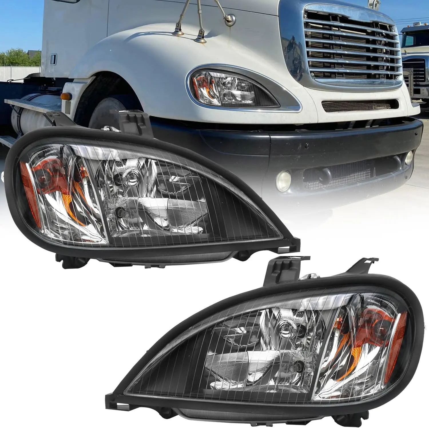 Halogen Headlight Assembly for 2004-2017 Freightliner Columbia Semi Truck, Front Headlamp Driver Passenger Side or Pair Replacement
